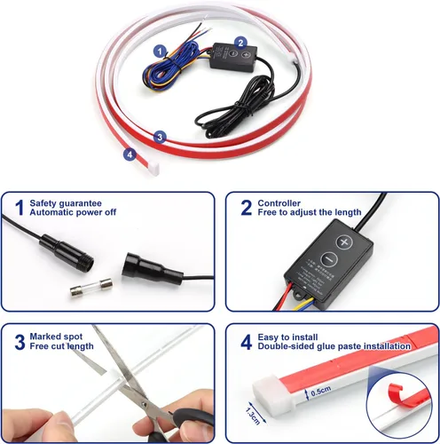 Miniatura 9 de Tira de Luz LED Cortable para Debajo del Capó del Coche, Tiras LED para Motor Automotriz, Luz Direccional Guía Decorativa, Impermeable IP66