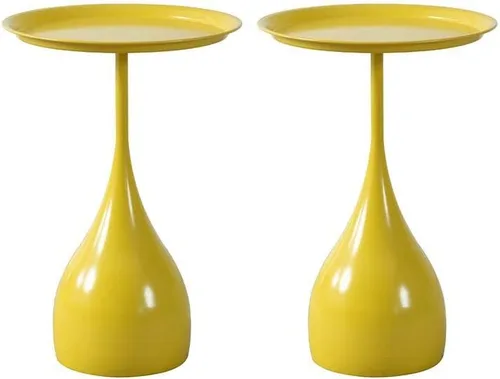 Miniatura 8 de Mesa auxiliar de café, mesa redonda de metal de estilo moderno de mediados de siglo con base de pedestal para sala de estar, juego de 1 color blanco