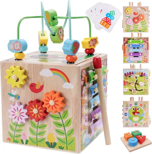 Cubo de Actividades de Madera | Juguetes Montessori para Niños Pequeños de 1, 2, 3 Años | Regalo de Primer Cumpleaños para Un Año | Juguetes