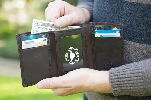 Miniatura 8 de Stealth Mode Trifold portafolios de piel RFID bloqueo bolso para hombres