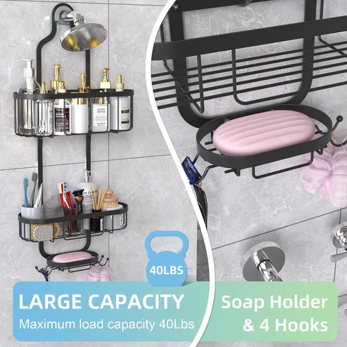 Miniatura 3 de Organizador de ducha colgante, estante de ducha de baño, organizador de baño con jabonera, organizador sobre el cabezal de ducha con ganchos