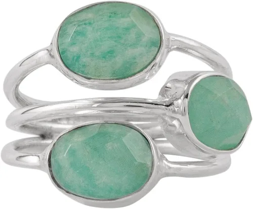 Amazonite - Anillo de plata de ley 925 maciza hecho a mano con 3 piedras
