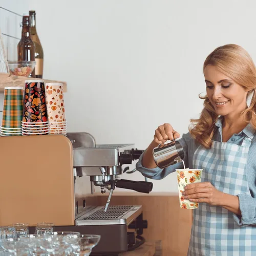 Miniatura 5 de Irenare Paquete de 96 tazas de café desechables de Acción de Gracias con tapas, 16 onzas, hojas de arce de otoño, tazas de café de papel