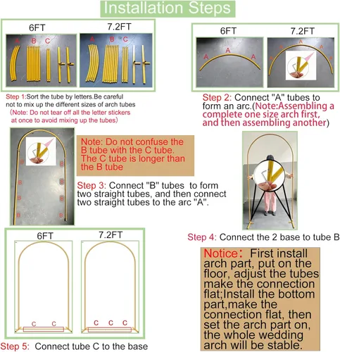 Miniatura 5 de Soporte de telón de fondo de arco de metal de 7.2 pies + 6 pies, juego de 2 soportes de fondo de arco dorado para fiestas, bodas, ceremonias, baby