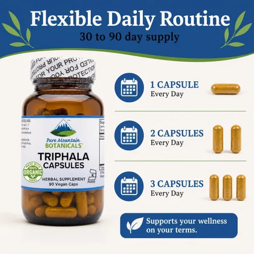 Miniatura 8 de Pure Mountain Botanicals Triphala Cápsulas 90 cápsulas veganas kosher ahora con 500 mg mezcla orgánica de fruta india Amla