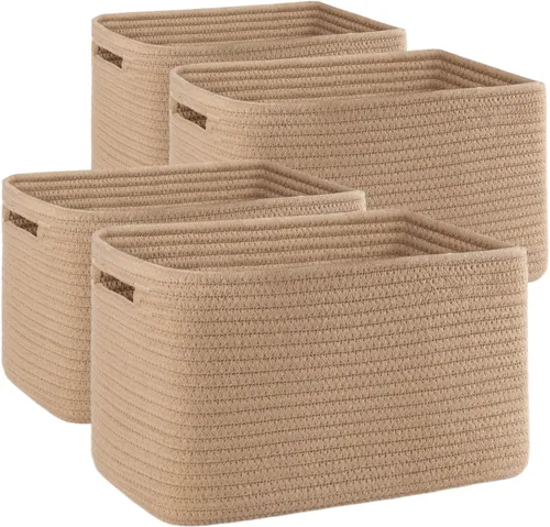 Miniatura 11 de Paquete de 4 cestas de almacenamiento para organizar, cestas tejidas para estantes, perfectas para juguetes, libros, toallas y ropa, cestas