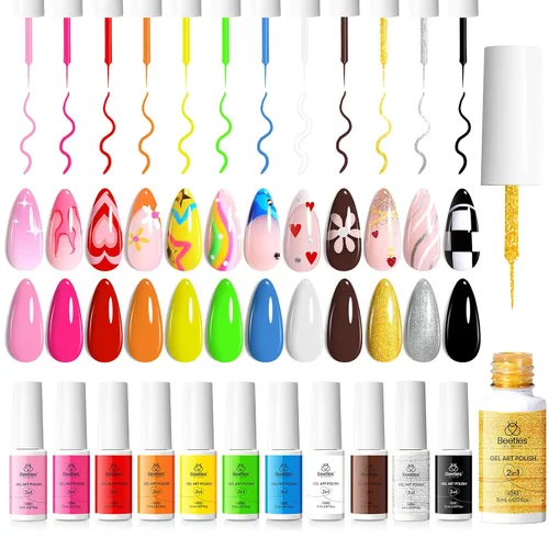 Miniatura 11 de beetles Gel Polish 12 piezas de esmalte de gel blanco nude, rojo y verde, pintura en remolino, arte de uñas en gel, pincel fino integrado
