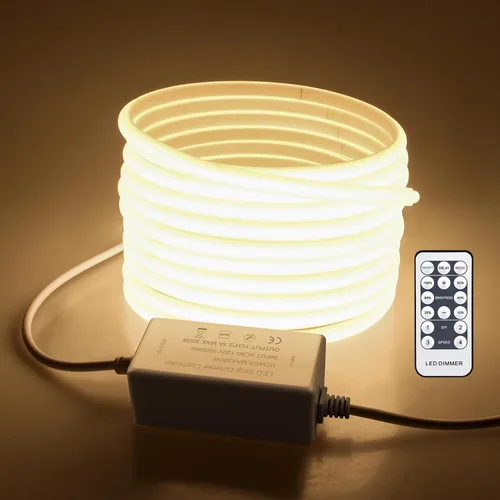 Miniatura 11 de Tira de luces LED COB de 5 M para dormitorio, 16.4 pies, luces LED de cuerda para exteriores, impermeable, blanco cálido, CA de 110 V ~ 120 V