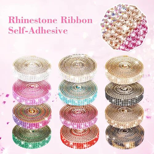 Miniatura 2 de NiArt Cinta autoadhesiva de diamantes de imitación de cristal, 12 rollos de 0.35 in de ancho, total de 12 yardas, multifuncional, DIY decorativa, 12