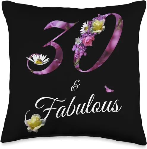 30th Birthday Vintage 1993 Gifts Tee by Alice Ron Fabulous - Almohada floral de 30 años de edad, 16 x 16 pulgadas, multicolor