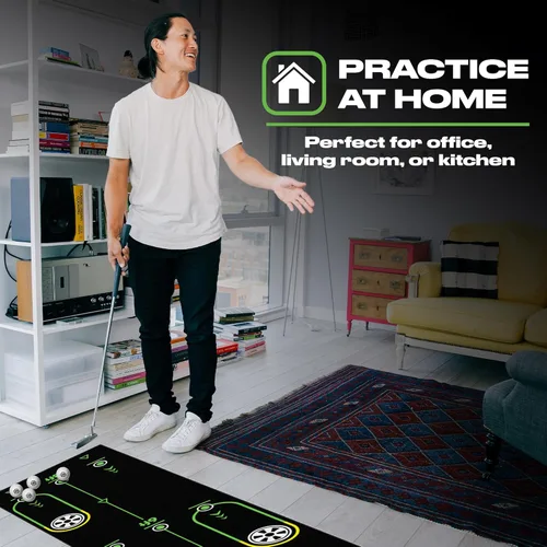 Miniatura 6 de Back 2 Basics Tapete de Putting de Golf de 10 pies - Green de Putting Interior Premium, Putting de Golf Realista para Entrenamiento - Tapete de Negro
