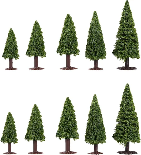 10 piezas de paisaje verde modelo de paisaje cedro tren paisaje paisaje pino miniatura diorama árboles modelo mixto para la arquitectura de Estilo D