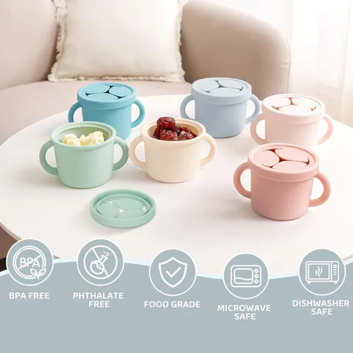 Miniatura 6 de Recipientes de silicona de grado alimenticio para aperitivos, recipientes de aperitivos con asas y tapa para niños pequeños (color 2)