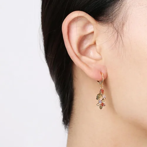 Miniatura 2 de HZMAN Crystal Flower Earring for Women Girls 14K Rose Gold Plated Hypoallergenic Dangle Drop Earrings Dainty Party Wedding Cubic Zirconia Earrings