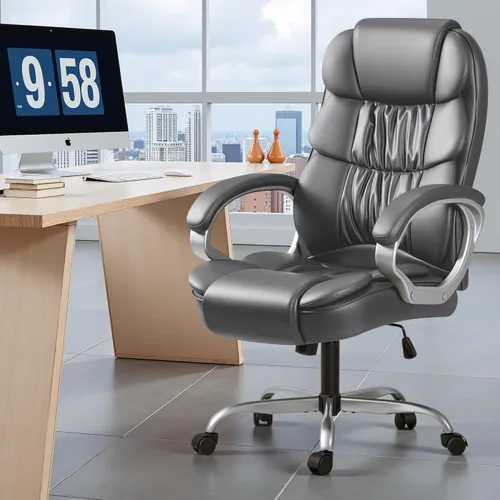 Miniatura 7 de Homall Silla de Oficina de Respaldo Alto Silla de Computadora Silla de Escritorio, Cuero PU Altura Ajustable Silla Ejecutiva Giratoria de Tarea Gris