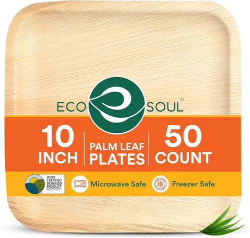 Miniatura 16 de ECO SOUL Platos de Hoja de Palma de 8" (100 Unidades) Platos Cuadrados Compostables de Bambú Extra Resistentes, Vajilla Biodegradable Ecológica