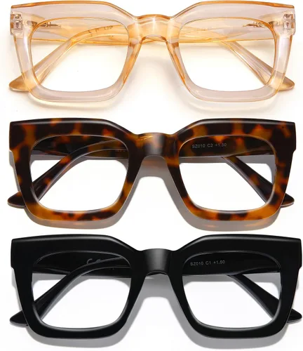 Miniatura 12 de AQWANO Stylish Blue Light Reading Glasses Women Men, Fashion Oversized Square Designer Readers Computer Eyeglasses Púrpura - Metal incorporado