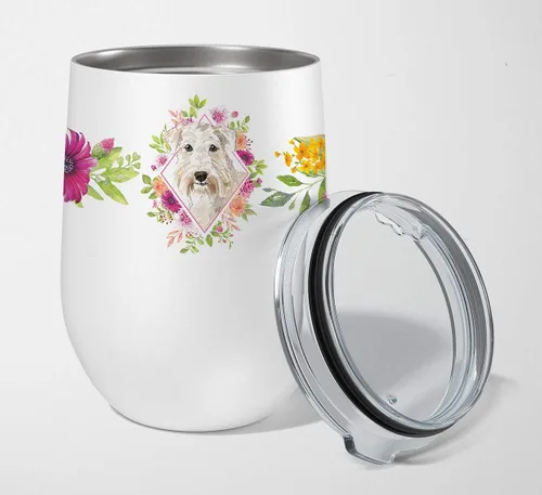 Miniatura 43 de Caroline's Treasures CK4110TBL12 Afghan Hound Pink Flowers - Vaso de vino aislado de acero inoxidable de 12 onzas con tapa, bonita taza de viaje