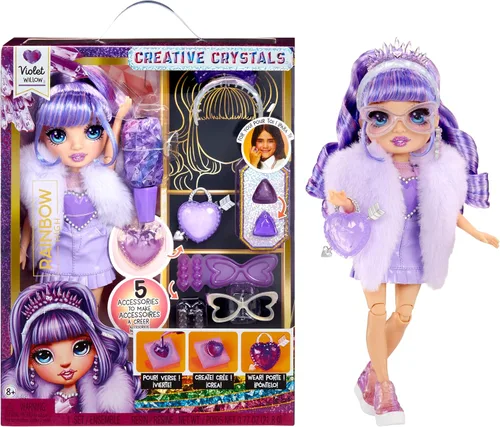 Rainbow High Creative Crystals Violet - Muñeca de moda púrpura de 11 pulgadas con kit Make It de accesorios de cristal, anillo para ti, bricolaje,
