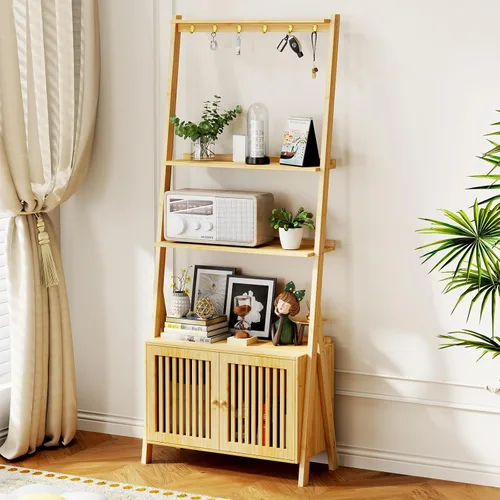 Miniatura 13 de OAKVIVO - Estantería de escalera plegable de 39.4", Estantería de bambú de 3 niveles, para macetas, estante de exhibición en forma de escalera