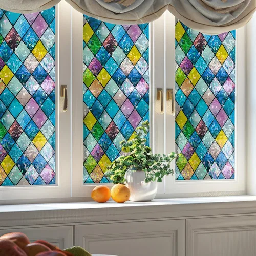 Miniatura 3 de WALPLUS Película decorativa de privacidad para ventana, diseño de arco iris, película extraíble para ventana, bloqueador solar estático, control