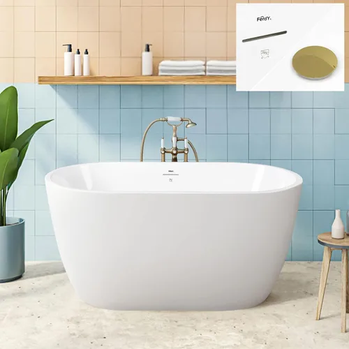 Miniatura 21 de FerdY 59" Bañera de acrílico independiente Bali Elite, bañera independiente de inmersión con forma elegante, certificada cUPC, desagüe negro Toe-Tap