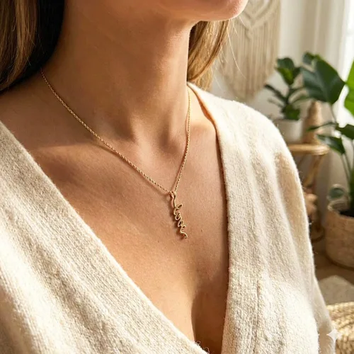 Miniatura 3 de Charm America - Charm de amor vertical de oro - Oro macizo de 10 quilates - Colgante de amor cursivo