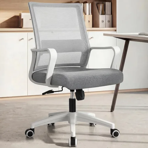 NEO CHAIR Silla de oficina para juegos y computadora de escritorio ergonómica de malla con respaldo medio, soporte lumbar, ruedas, cómoda, Gris