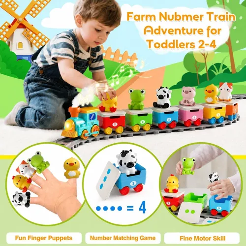 Miniatura 2 de Juguetes de tren de animales de granja para niños de 2 a 4 años, juego de tren eléctrico para niños con música, vapor y luces, juguetes