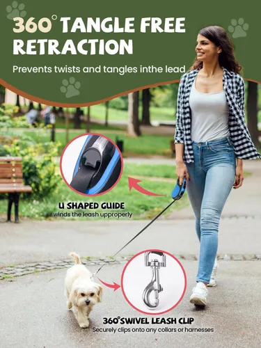 Miniatura 6 de Correa retráctil para perro con luz LED, correa recargable de 16 pies para perros pequeños y medianos de hasta 66 libras, 360° sin enredos, control