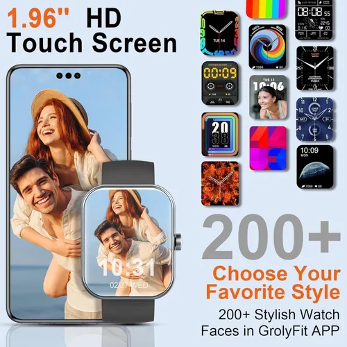 Miniatura 2 de Reloj inteligente para hombres y mujeres (respuesta/hacer llamadas), nuevo reloj inteligente HD de 1.96 pulgadas, rastreador de actividad física