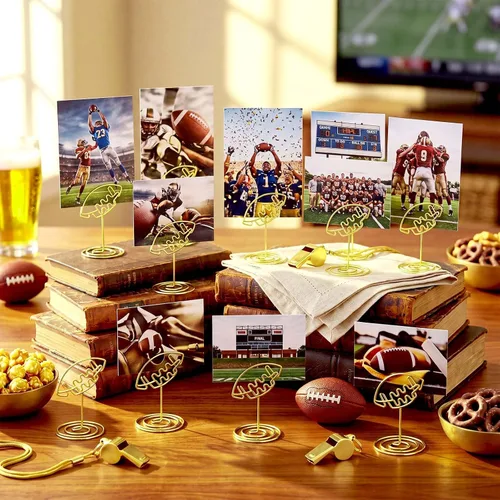 Miniatura 3 de Leinuosen 30 Pcs Football Gold Photo Holders - Mini Wire Table Number Stands, Sports Theme Picture Clips for Centerpieces, Place Cards & Football