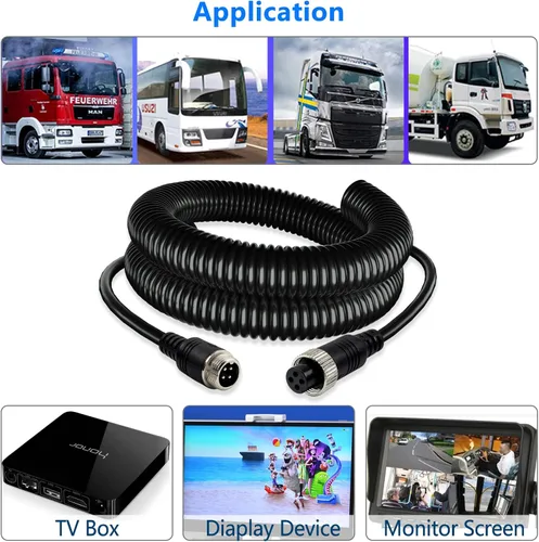 Miniatura 5 de Cable de cámara de 4 pines con cubierta de tubo de corrugación, cable de extensión de video de aviación de 4 pines, cámara de visión trasera CCTV