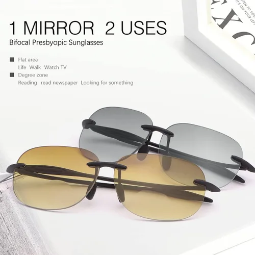 Miniatura 9 de 2 pares de lentes de lectura bifocales sin montura con protección UV400, lentes de sol para hombres y mujeres, gafas clásicas vintage
