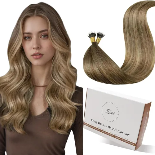 Miniatura 24 de Hetto Extensiones de cabello humano con nano cuentas, balayage, extensiones de cabello humano, color negro degradado a plateado, extensiones