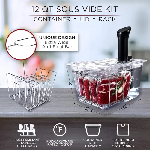 Miniatura 2 de Väeske Recipiente Sous Vide con tapa, se adapta a la mayoría de cocinas Sous Vide, accesorios Sous Vide (12 cuartos de galón, estante)