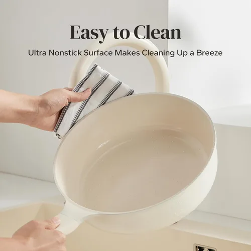 Miniatura 7 de Redchef Sartén antiadherente para freír con tapa, sartén para saltear de cerámica, libre de PFOA y PFOS, compatible con inducción, mango con ayuda