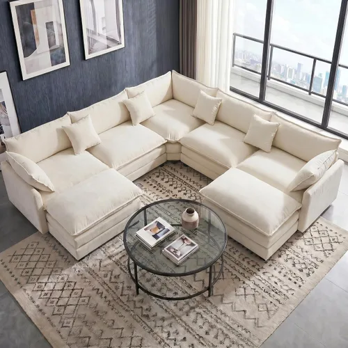 Miniatura 20 de Juego de sofá de felpilla Cloud de 77 pulgadas con almohadas, sofá biplaza de asiento profundo para apartamentos, ahorro de espacio de 2 plazas