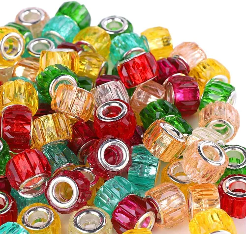 100 Piezas Cuentas Espaciadoras Europeas de Agujero Grande de 0.551 pulgadas, Mezcla de Colores con Núcleos de Latón Plateado Surtidos Cuentas