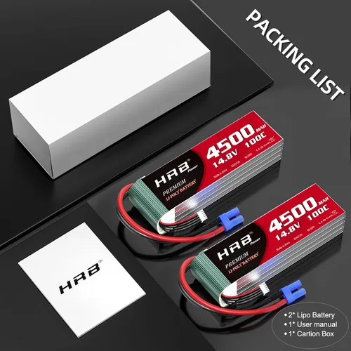 Miniatura 7 de HRB 4S 4500mAh Lipo Batería EC5 100C 14.8V RC Lipo Batería Compatible con RC Car RC Plane RC Truck RC Boat (2 piezas)