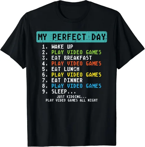 My Perfect Day Play Video Games Funny Gamer - Camiseta para hombre y niño, Negro -