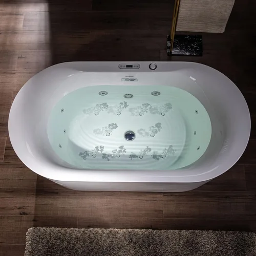 Miniatura 4 de WOODBRIDGE 59" x 151 cm Bañera independiente de hidromasaje con chorros de agua y burbujas de aire, con panel de control LED, BJ100, Blanca