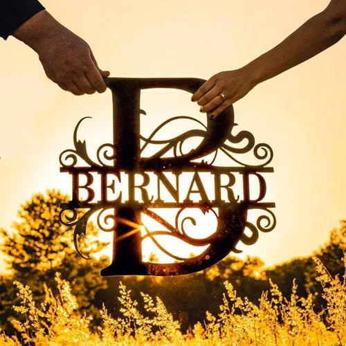 Miniatura 2 de Letrero de metal personalizado con monograma del apellido familiar – Decoración de pared personalizada para boda, casa nueva o exterior