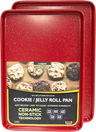 Miniatura 6 de casaWare Juego de 2 hojas de galletas de peso comercial definitivo de 15 x 10 x 1 pulgadas (granito azul)