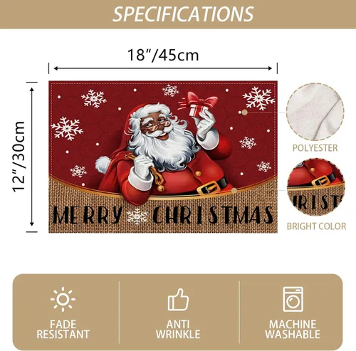 Miniatura 2 de Juego de 4 manteles individuales de Navidad afroamericanos, manteles individuales negros de Santa, decoraciones y suministros de Navidad para mesa