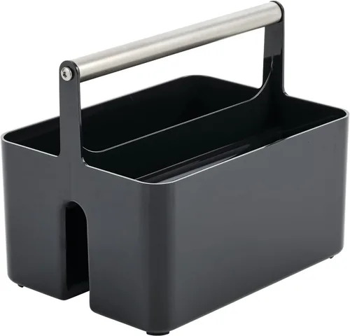 Miniatura 5 de mDesign - Organizador de almacenamiento para ducha de plástico, cesta dividida, asa de metal para baño, dormitorio, cocina, contiene jabón, champú
