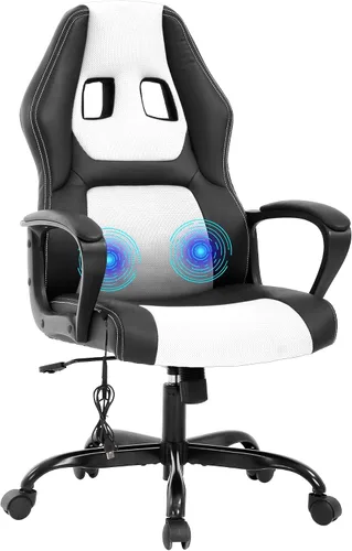Miniatura 9 de Massage Gaming Chair – Ergonomic Office Desk Chair with Recline Function, PU Leather & Breathable Design, Lumbar Pillow, Adjustable Height, 360° Blue