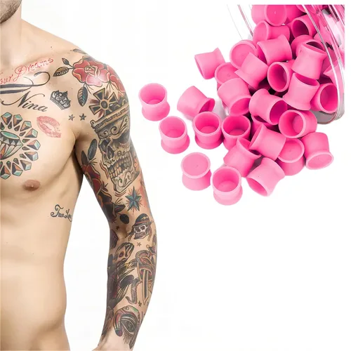 Miniatura 8 de Vasos de tinta de tatuaje, 300 piezas desechables de tinta de tatuaje, tapas de pigmento de silicona permanentes, recipientes de pigmento para Rosa