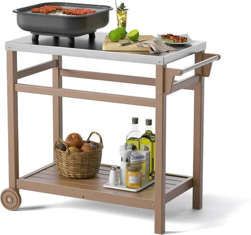 Miniatura 21 de TORVA Carrito de parrilla de preparación al aire libre con mesa de pasivación, carrito de parrilla rodante resistente a los arañazos de alta dureza