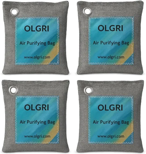 OLGRI - Bolsas purificadoras de aire de carbón – Absorbente de olores natural para automóviles, baños, armarios, zapatos y mascotas – Paquete de 4
